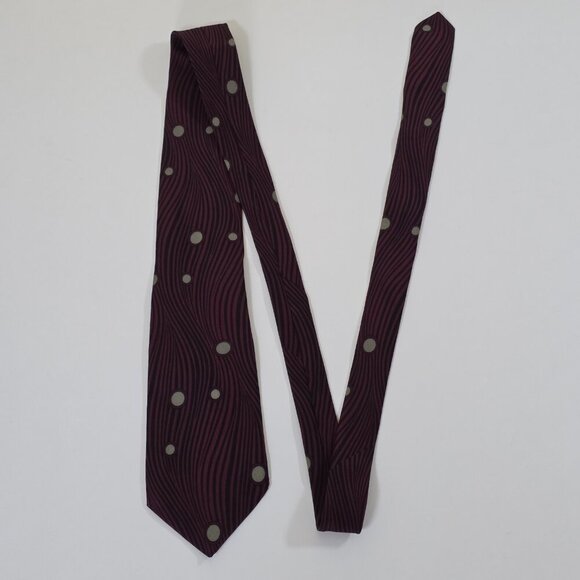 Alan Cherry San Babila Silk Tie Wine Black W/Beige Circles Italy VTG W 3.5 L 56" - Picture 7 of 14